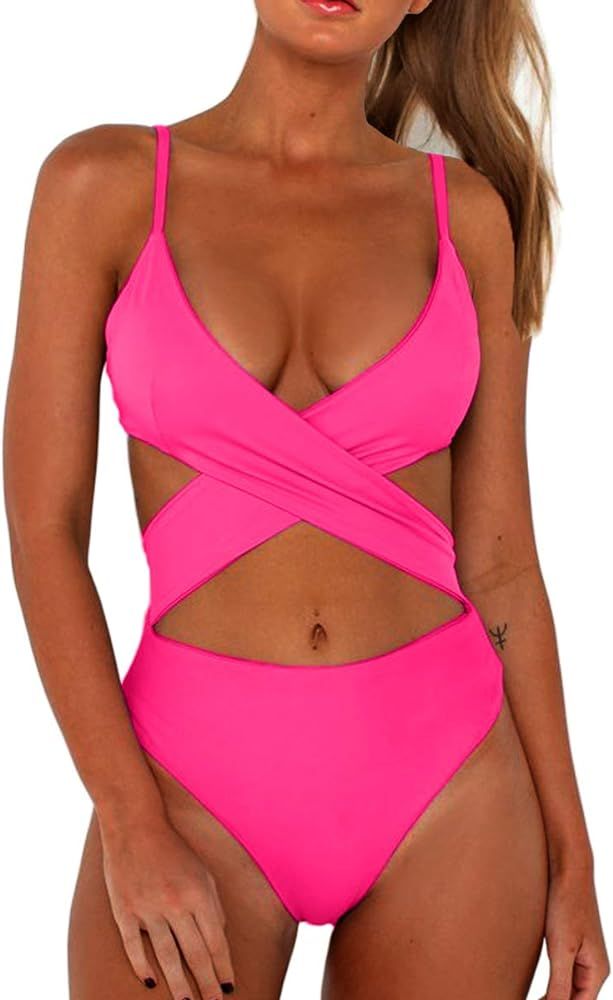 CHYRII Women's Sexy Criss Cross High Waisted Cut Out One Piece Monokini Swimsuit | Amazon (US)