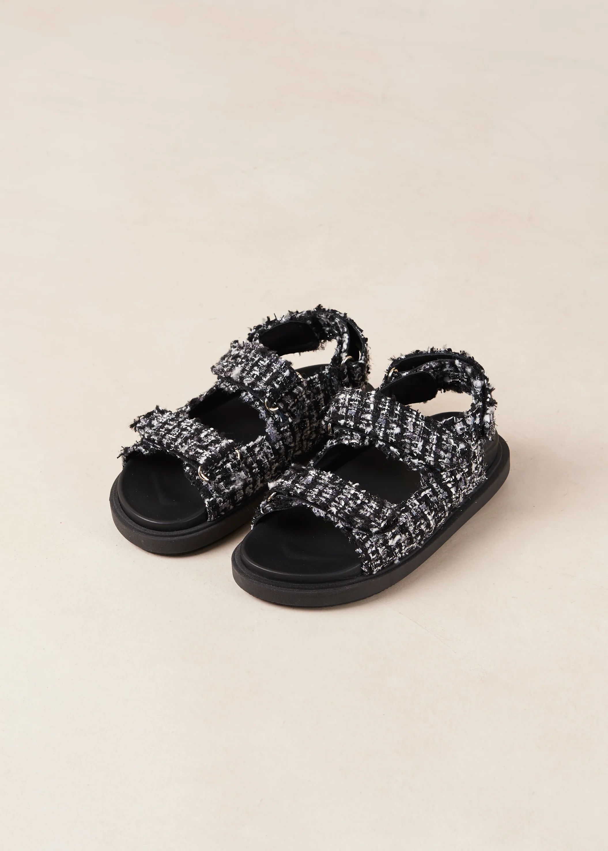 Hook-Loop Tweed - Black Leather Sandals | ALOHAS | Alohas FR