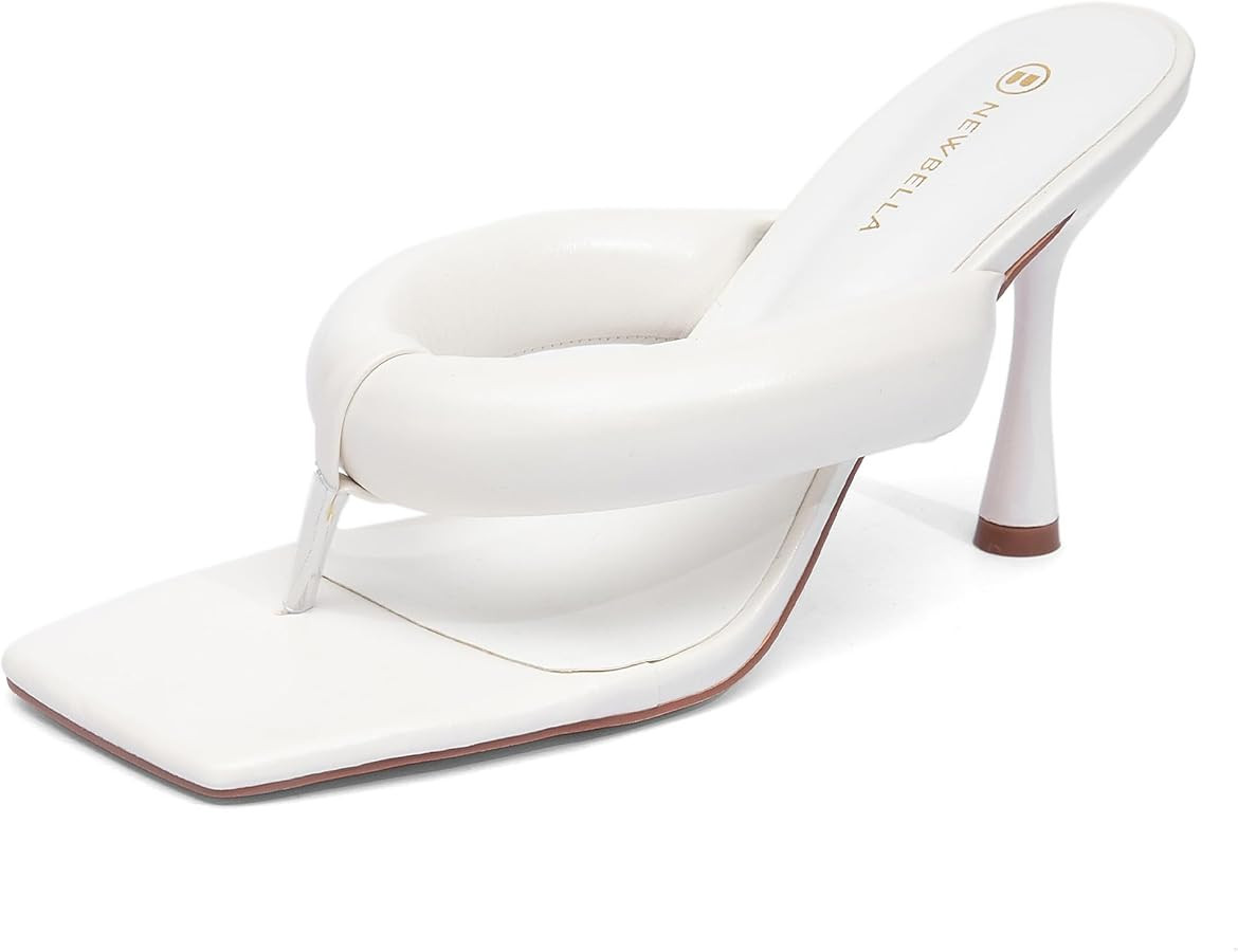 NEWBELLA Women's Square Toe Heeled Sandals Thong Strap Stiletto Heel Slip On Dress Shoes Fashion ... | Amazon (US)