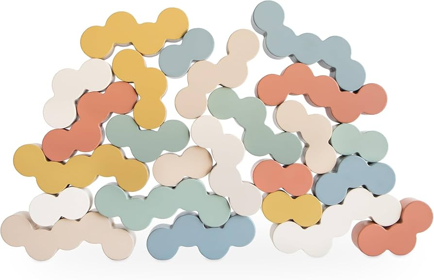 mushie Wooden Balance Blocks | 24 pcs Stacking and Montessori Toys for Kids 3 Years+ (Tropical) | Amazon (US)