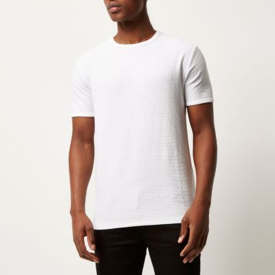 White waffle slim fit T-shirt | River Island (UK & IE)