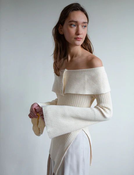Paula Off-The-Shoulder Button Sweater | Pixie Market