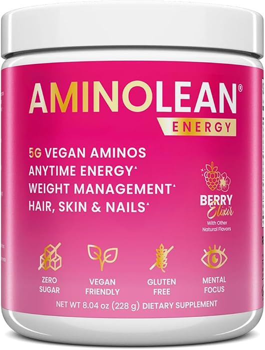RSP NUTRITION AminoLean Pre Workout, Clean Energy with No Jitters, Tingles or Crash, Vegan Friendly with Added Biotin for Hair, Skin, Nails, Berry Elixir, 30 Servings | Amazon (US)
