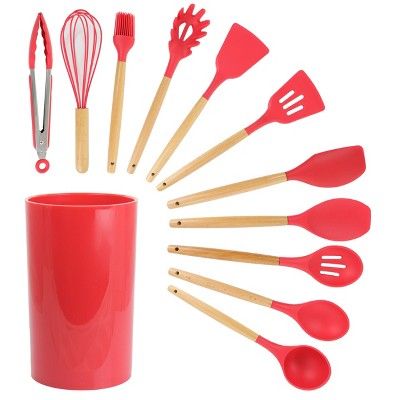 MegaChef 12 Piece Black Silicone and Wood Cooking Utensils | Target