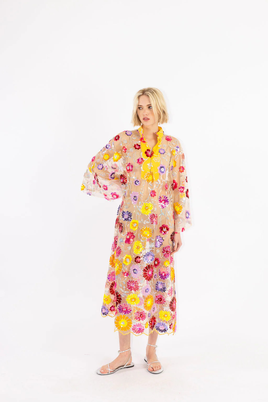 Multi Daisy Sequin Maxi Caftan | La Vie Style House