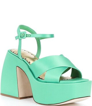 x Amanda Jones Vaughan Ginger Satin Platform Block Heel Dress Sandals | Dillard's