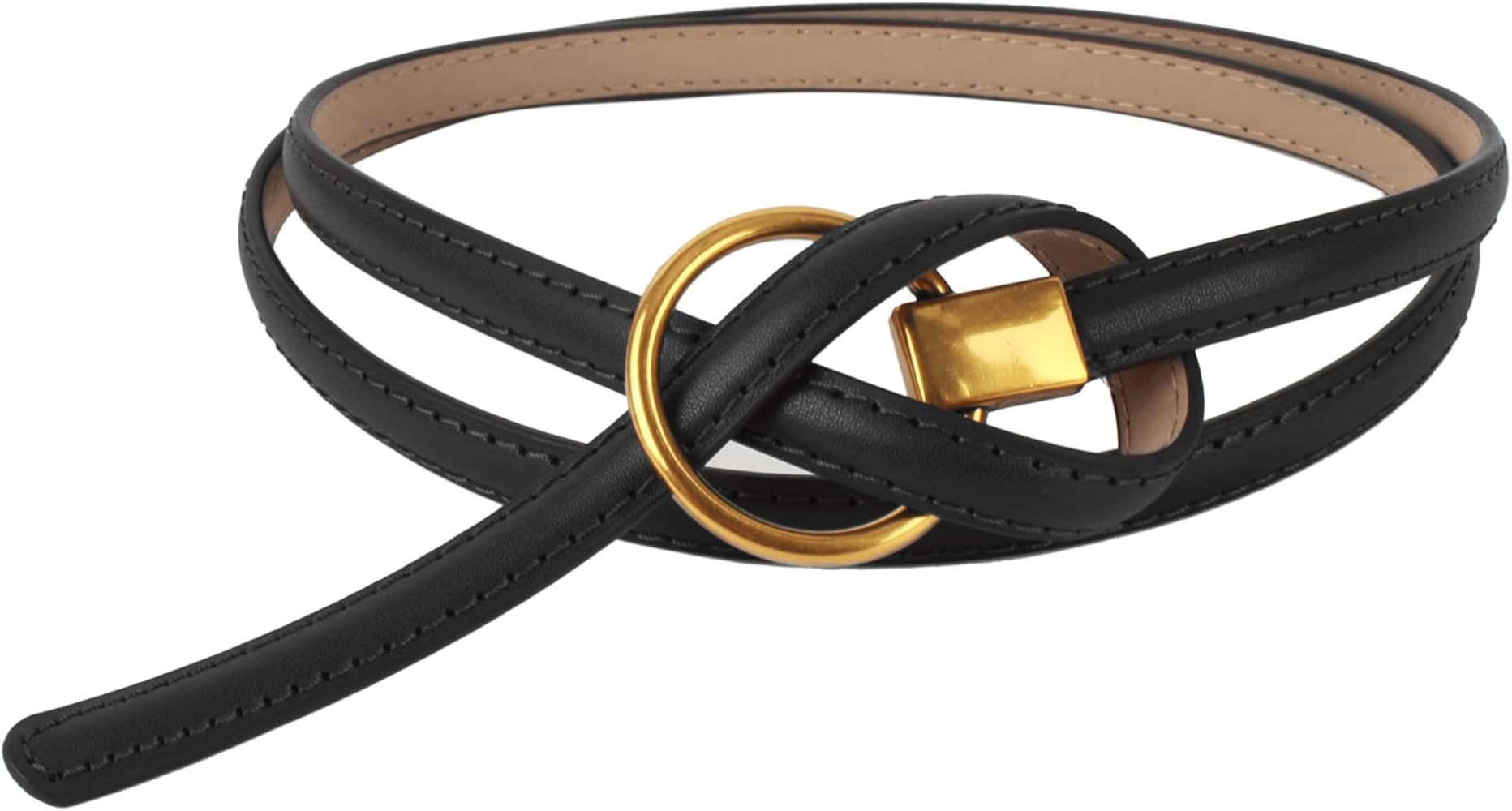 Women's Leather Belt Dress Belt Fashion Skinny Belt Tie A Knot Leather Waist Belt Knotted Decorat... | Amazon (US)