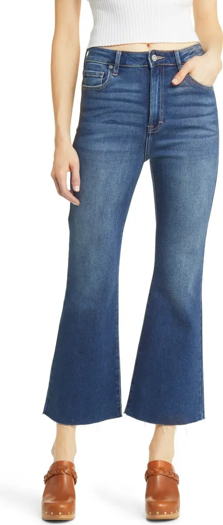HIDDEN JEANS Happi Raw Hem High Waist Crop Flare Jeans | Nordstrom | Nordstrom