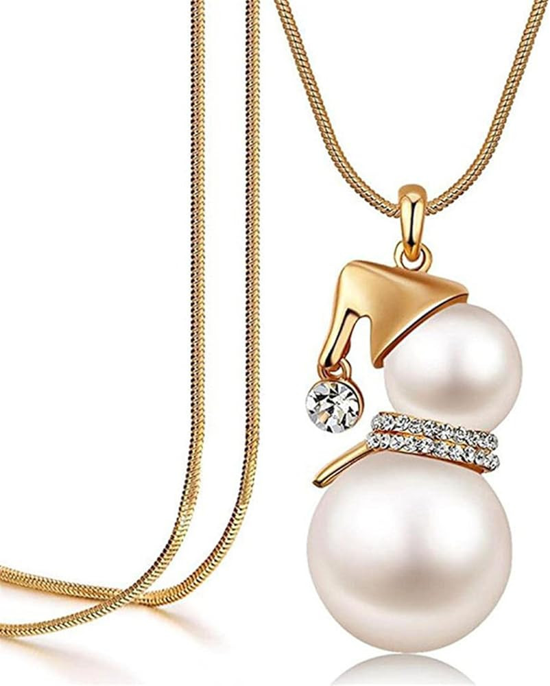 Essencedelight Christmas Snowman Pendant Necklace Imitation Pearl Crystal Necklace Big Gourd Neck... | Amazon (US)