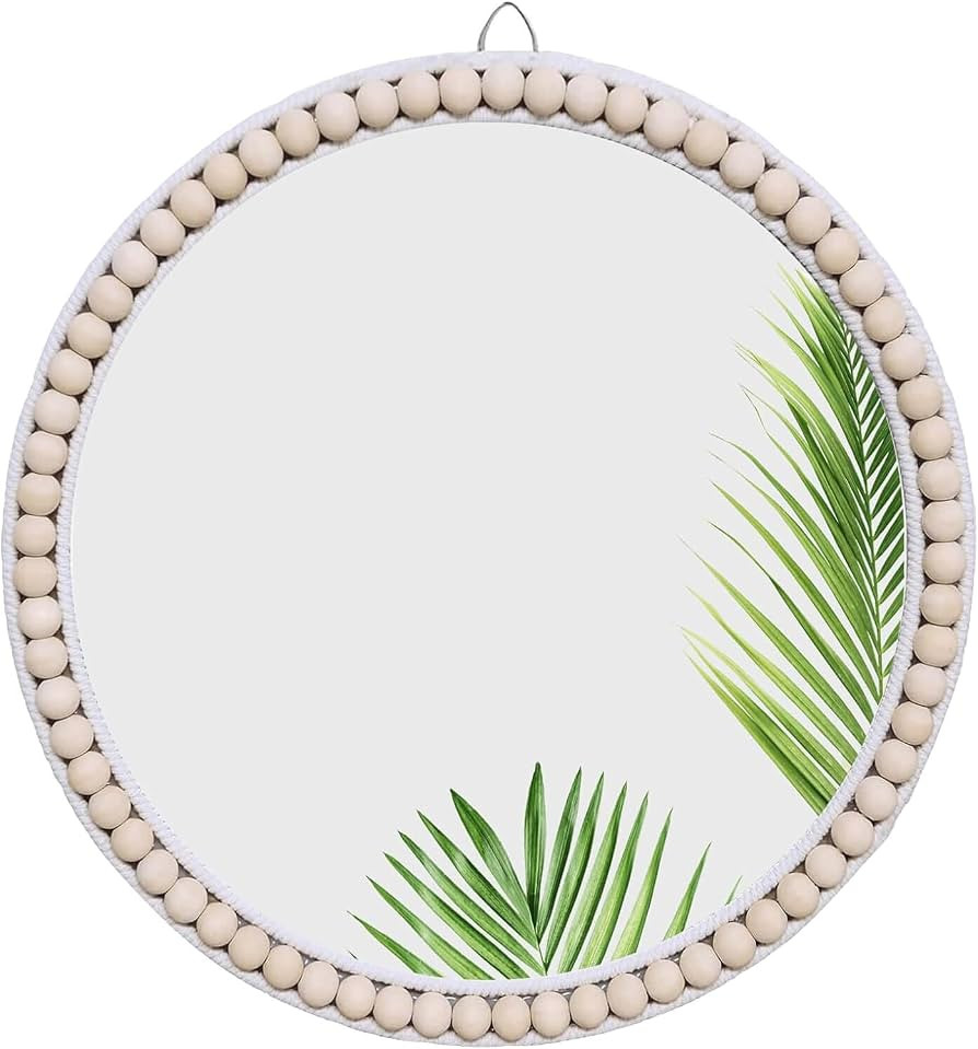 17 inch Wall Mirror, Boho Design for Living Room, Bedroom, Bathroom Decor, Hand Woven Rattan Mirr... | Amazon (US)
