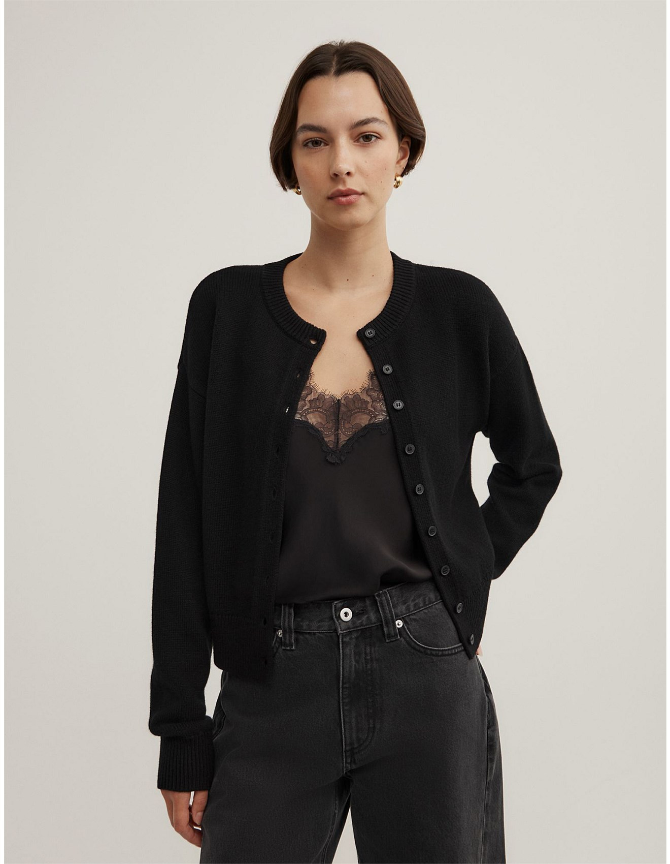 Witchery Crew Neck Button Cardigan | David Jones | David Jones (Australia & New Zealand)