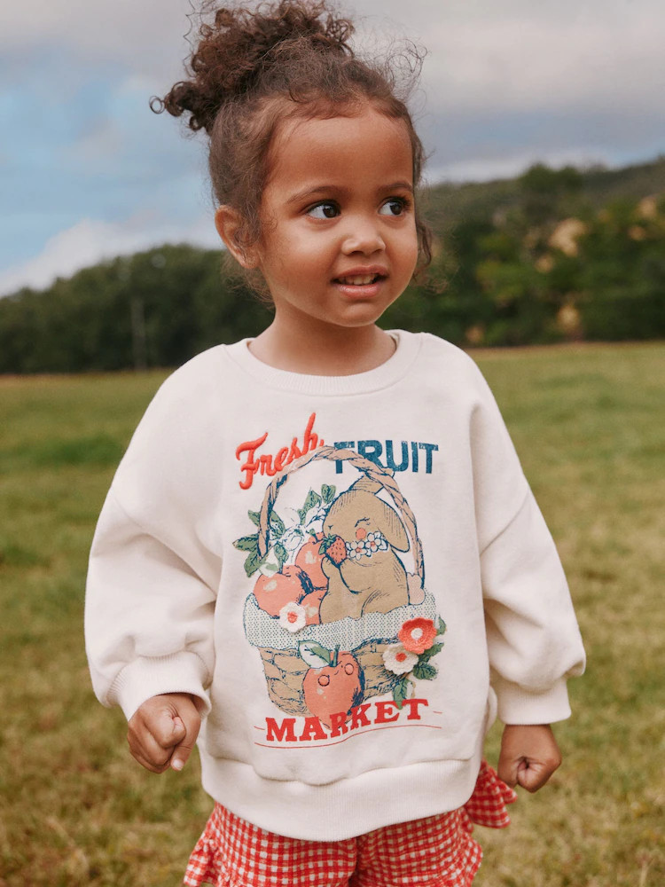 Cream Gingham Fruit Market Crew Neck Sweatshirt & Shorts Set (3mths-7yrs) | Next US