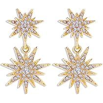 CZ Starburst Dangle Drop Earrings Crystal Hexagram Star Stud Statement Dangle Earrings Wedding Ea... | Amazon (US)