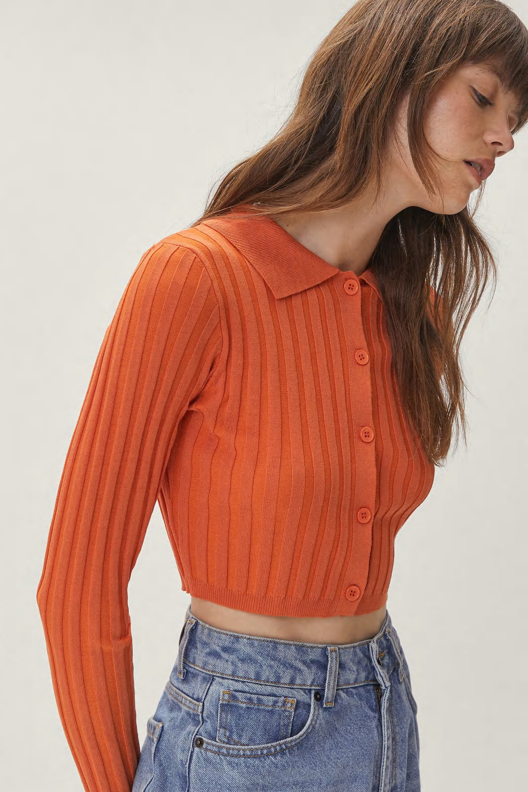 Collar Button Down Ribbed Knitted Cardigan | Nasty Gal (US)