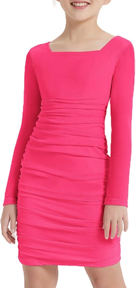EXARUS Girls Long Sleeve/Spaghetti Strap Bodycon Dress Tight Short Ruched Homecoming Party Specia... | Amazon (US)