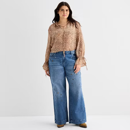 a.n.a Embellished Womens Plus Highest Rise Wide Leg Jean, 20w, Blue | JCPenney