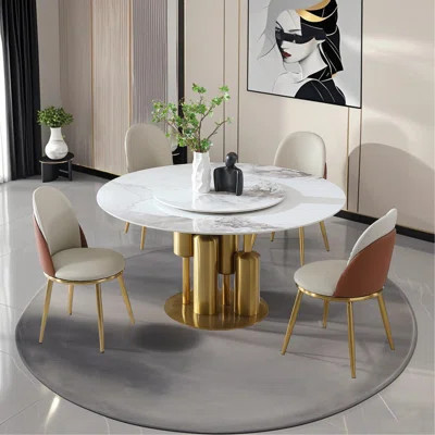 53" Round Modern Marble Dining Table With Lazy Susan, Sintered Stone Top For Kitchen, Dining Room, Dinette, Space Saving Design(4 Chairs) | Wayfair North America