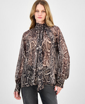 GUESS Women's Audrine Printed Tie-Neck Blouse - Macy's | Macy's