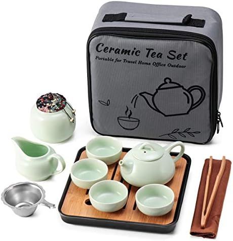 Ceramic Mini Kungfu Tea Set,Travel Teapot with Tray Tea Infuser 4 Teacups, Porcelain Chinese Tea ... | Amazon (US)