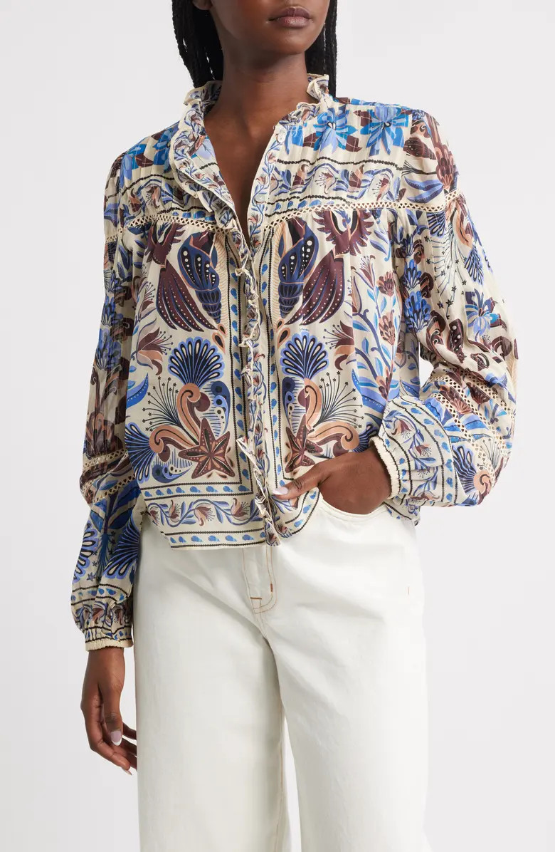 FARM Rio Nature Land Mixed Print Cotton Button-Up Shirt | Nordstrom | Nordstrom