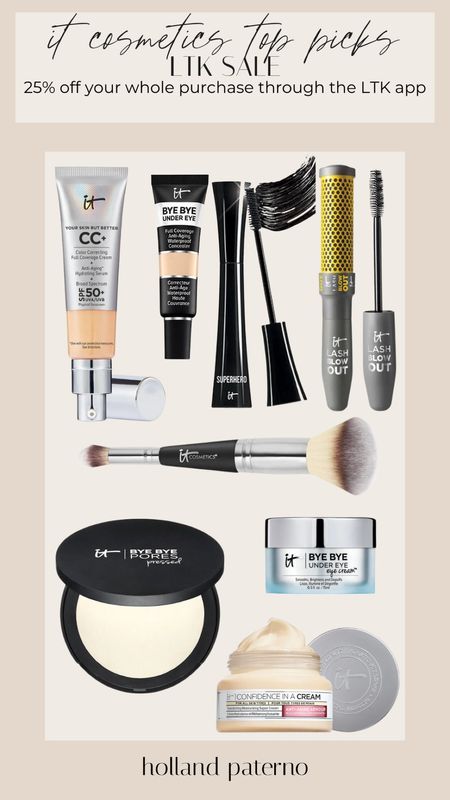 25% off your whole purchase through the LTK app! 
Make up, it cosmetics, ltksale

#LTKsalealert #LTKbeauty #LTKSale