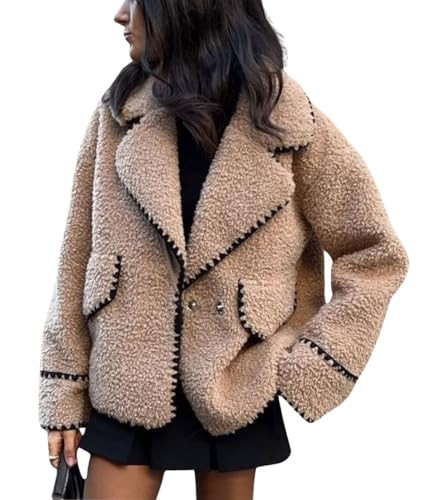 chouyatou Women's Winter Casual Embroidered Sherpa Jacket Notch Lapel Fuzzy Faux Fur Fleece Jacke... | Amazon (US)