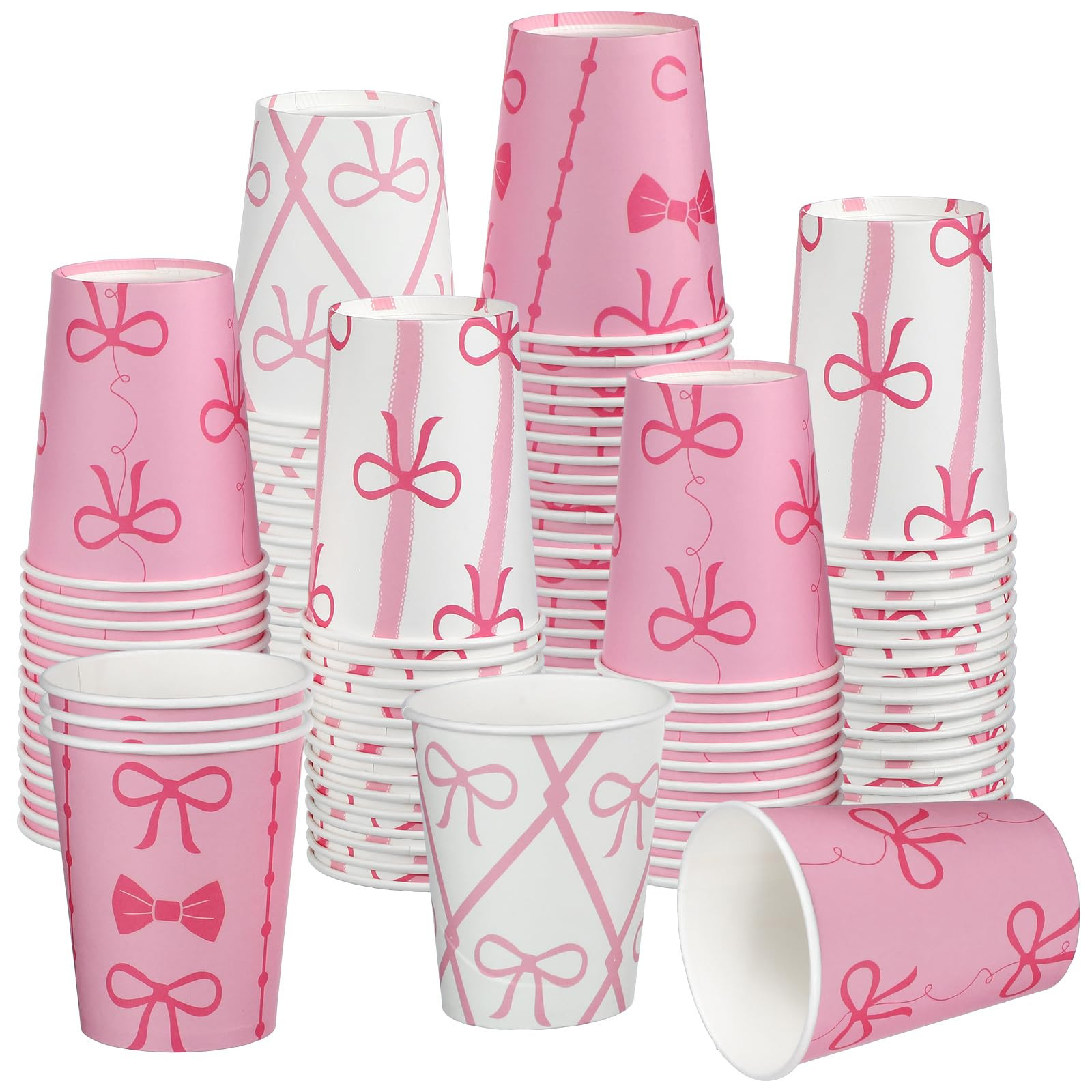 48 Pcs Bow Coquette Paper Cups Pink Bow Birthday Party Decorations 9 oz Disposable Paper Party Su... | Amazon (US)