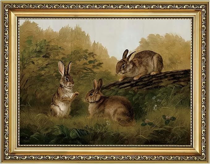 AIKETUO Gold Framed Easter Bunny Wall Picture Art for Wall Decorations, Vintage Rabbit Wall Pictu... | Amazon (US)