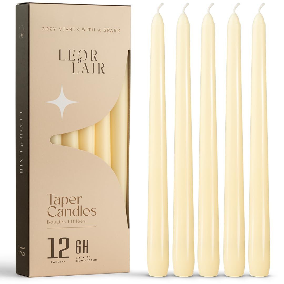 Leor & Lair Ivory Taper Candles - 12 Pack 10" Ivory Candlesticks - Unscented Cream Candle Sticks ... | Amazon (US)