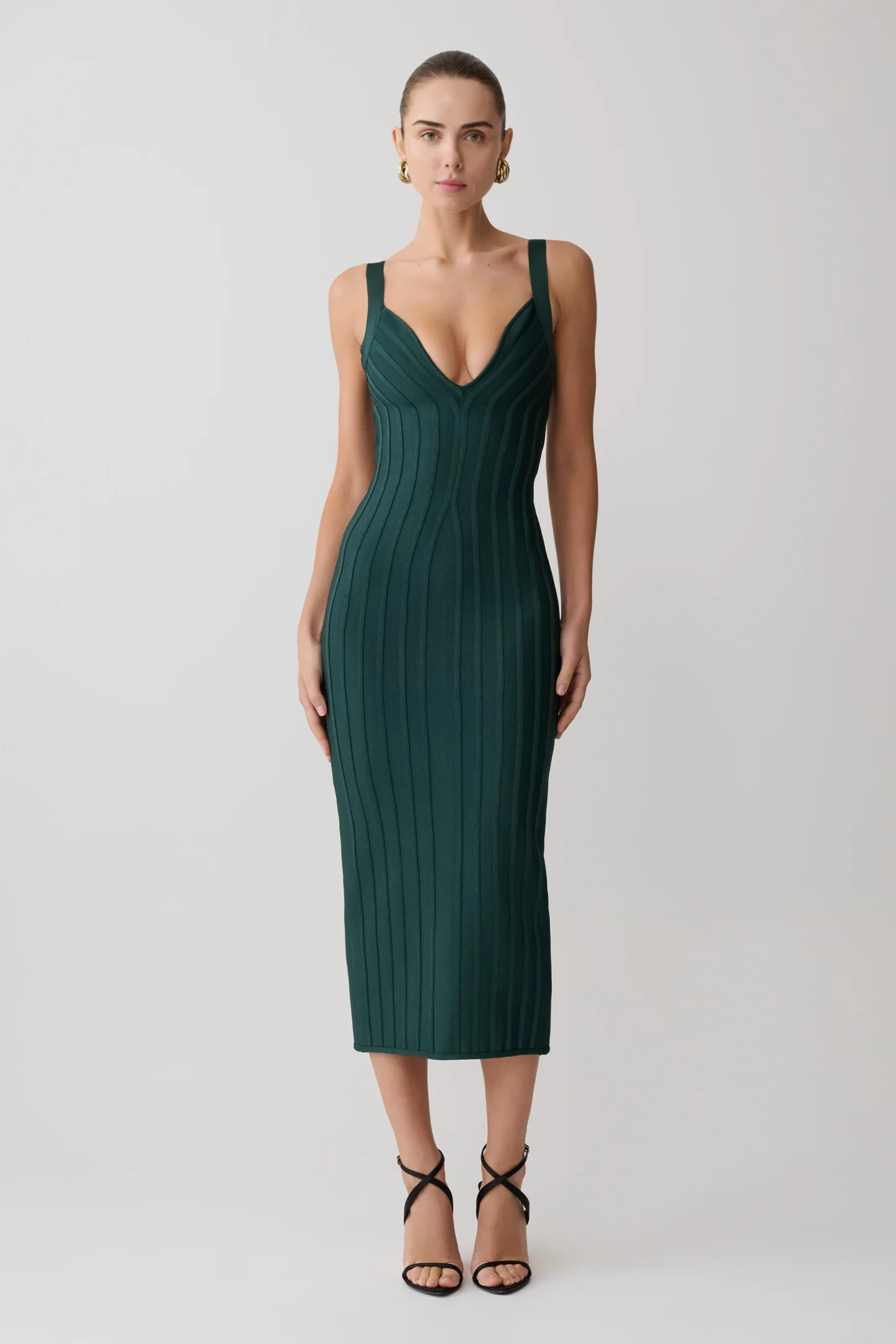 Bandage Knit Midi Dress - Teal | MESHKI US