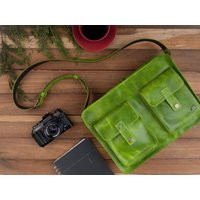 Green Leather Bag For Work, Lime Green School Bag, Womens Laptop Messenger New Job, Cross Body With Pockets, Handbag | Etsy (US)