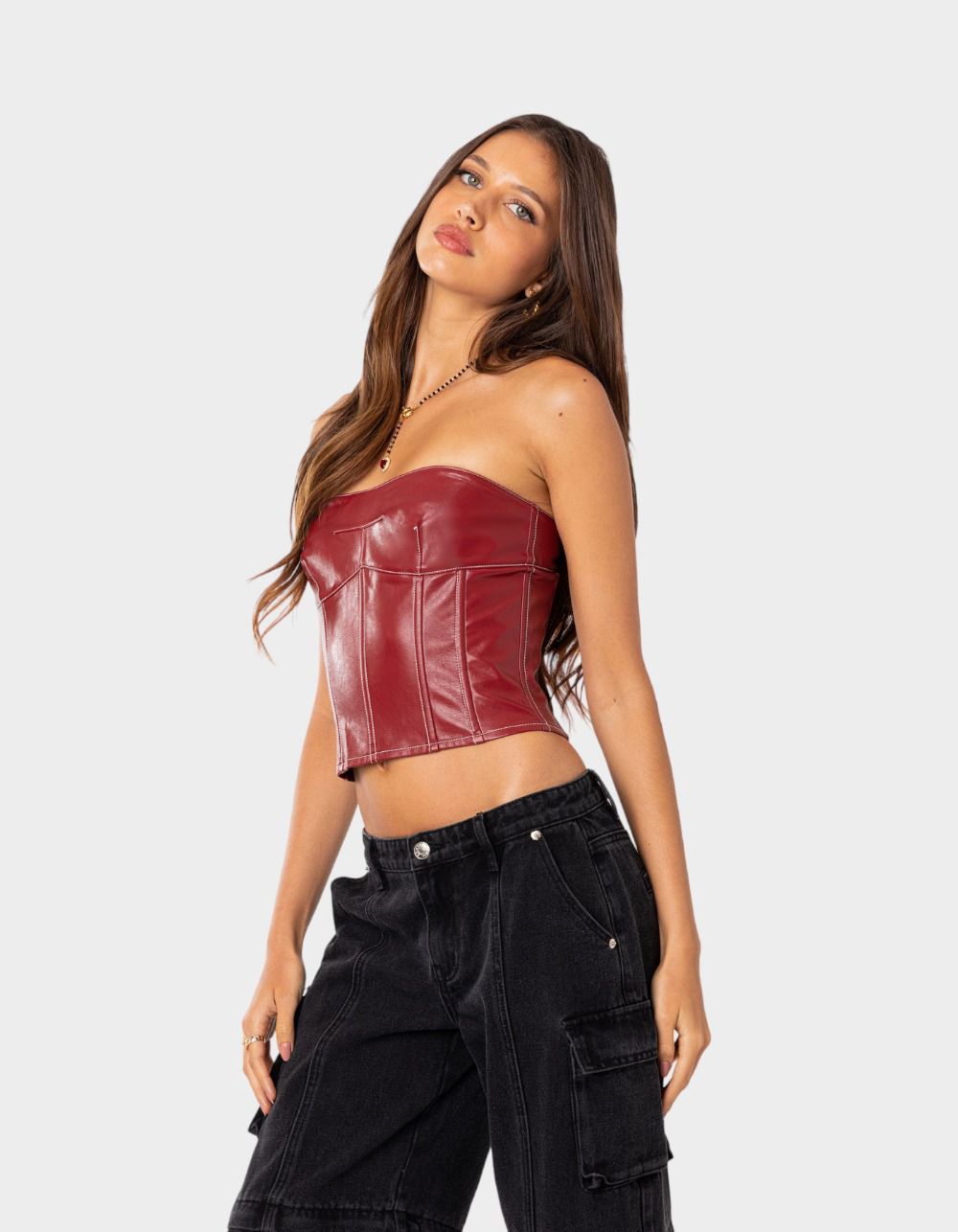 EDIKTED Moss Faux Leather Lace Up Womens Corset Top | Tillys