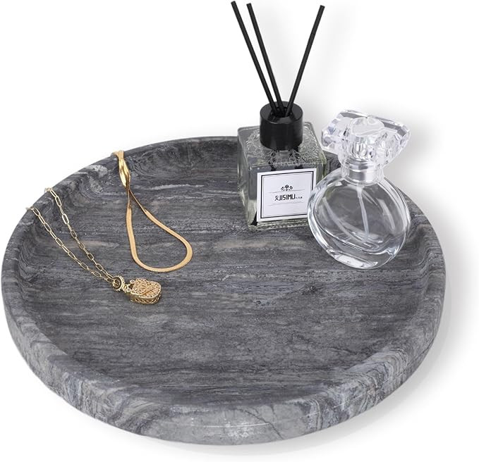 WORHE Natural Marble Vanity Tray for Bathroom Bedroom Kitchen Dresser, Round Decorative Trays for... | Amazon (US)