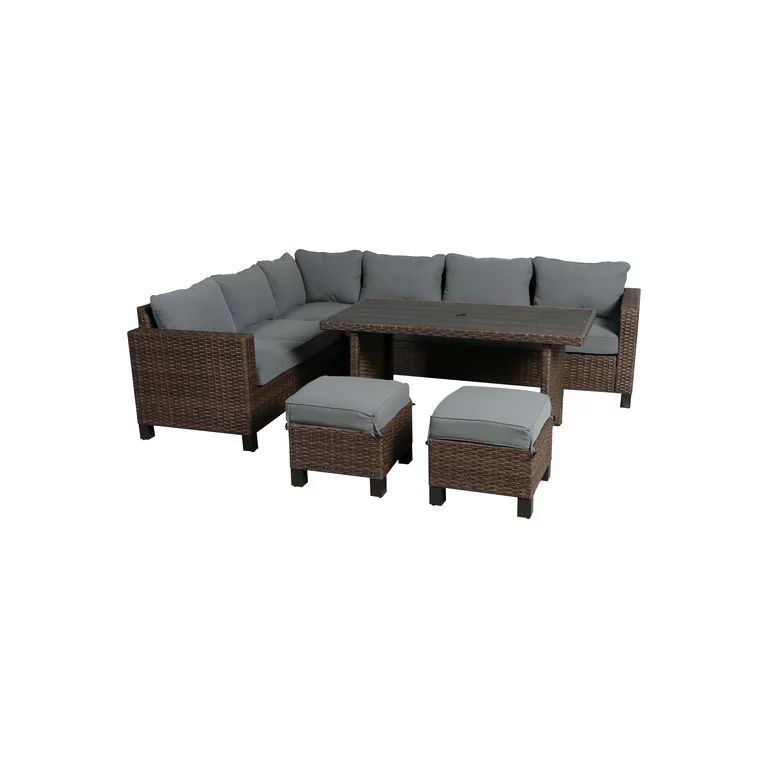 Better Homes & Gardens Brookbury 5-Piece Outdoor Furniture Wicker Patio Sectional Dining Set, Gre... | Walmart (US)