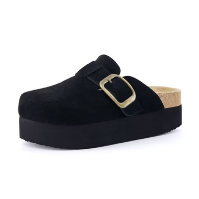 CUSHIONAIRE Women's Granola Genuine Suede Cork Footbed Platform Clog, +Comfort, Wide Widths Available BLACK 7.5  | Target