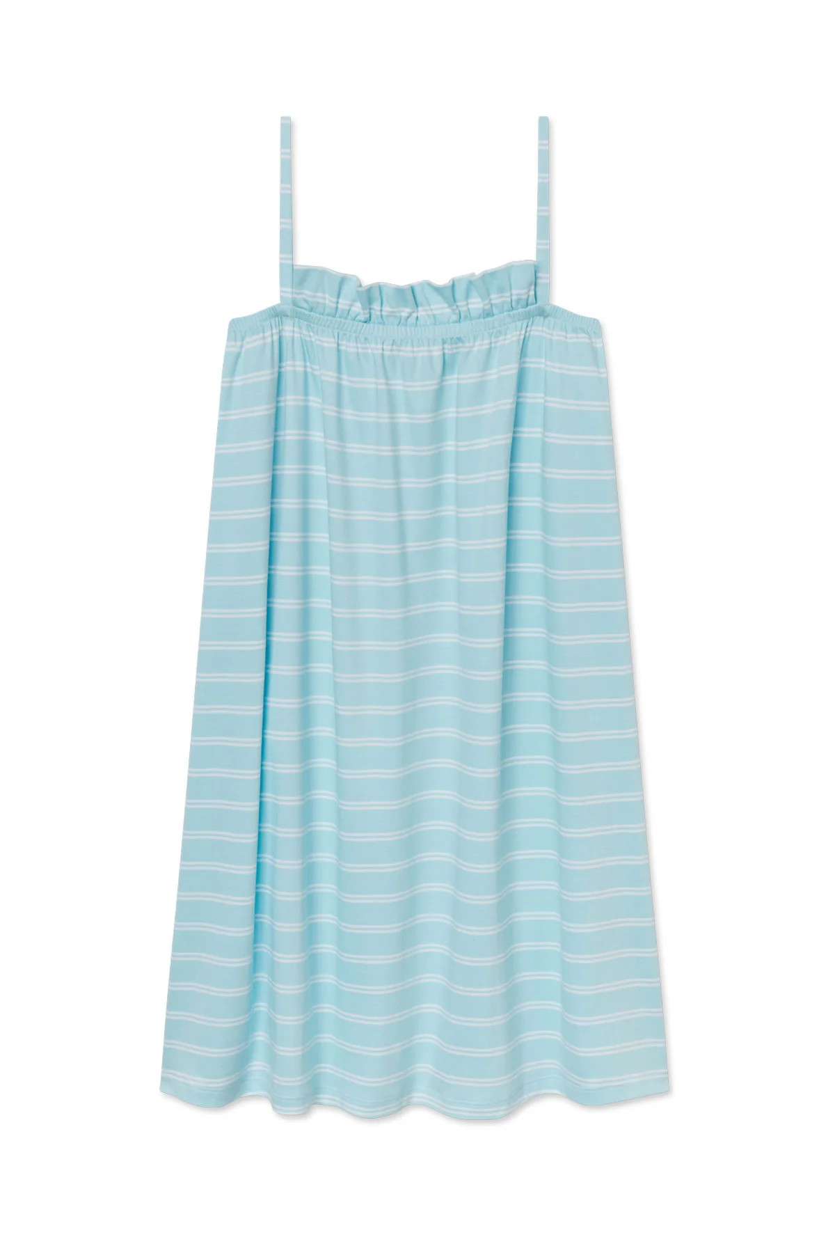 Pima Ruffle Nightgown in Salt Spray Tidal Stripe | Lake Pajamas