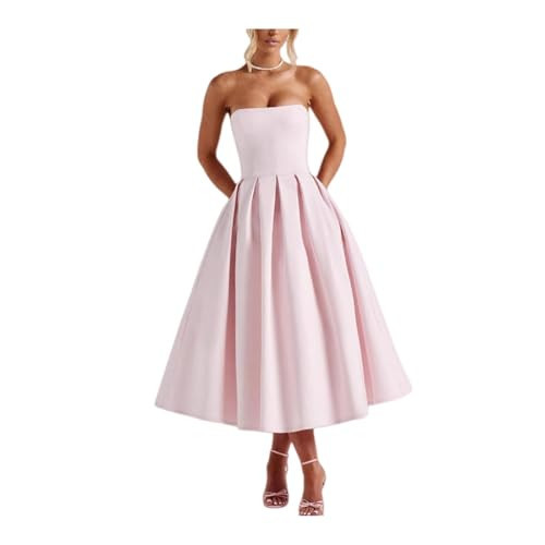 Women's Summer Strapless Cocktail Dresses 2026 Elegant Off Shoulder Sleeveless Backless High Waist A-Line Party Dress (Pink,Large) | Amazon (US)