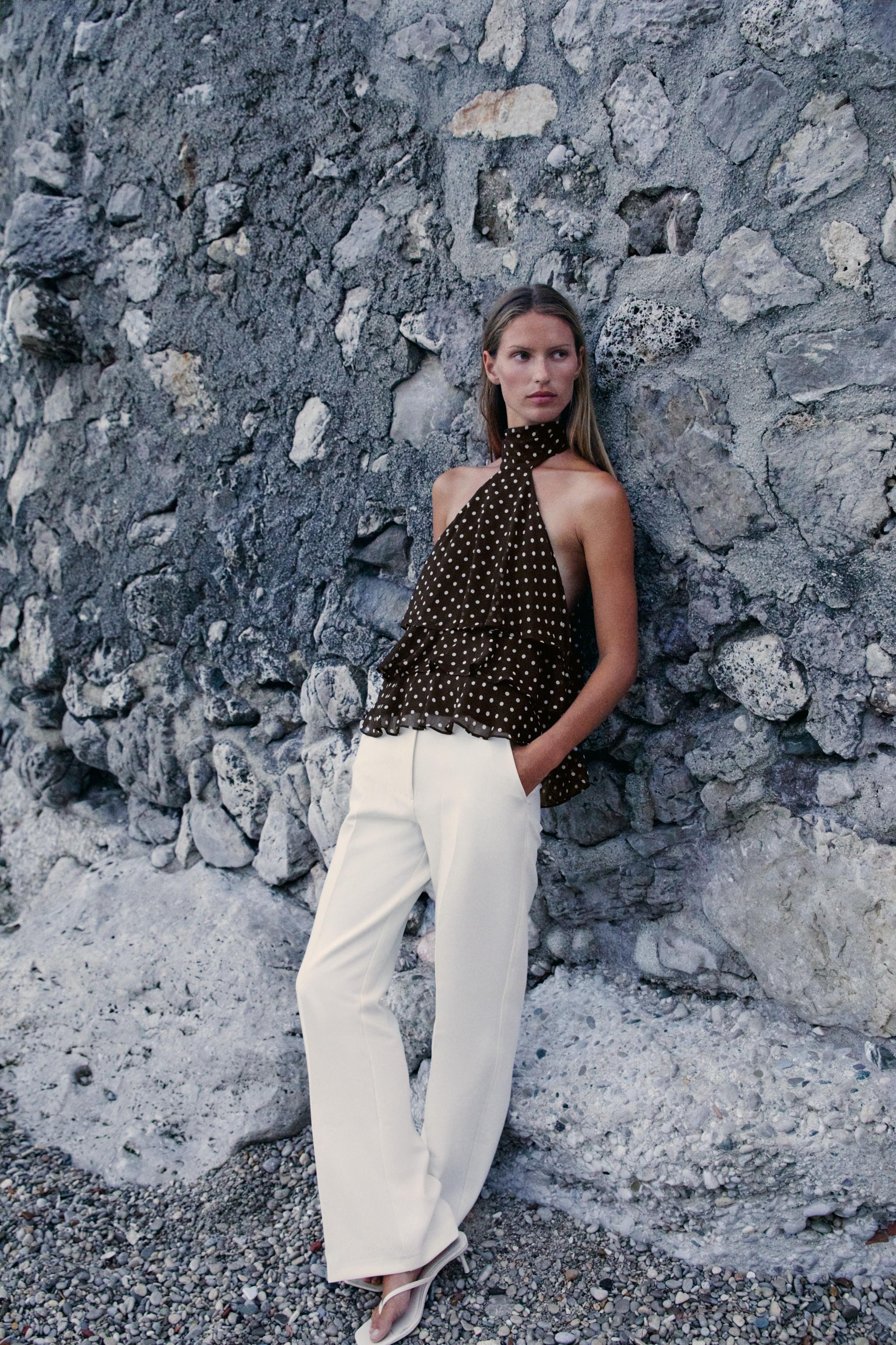 RUFFLED POLKA DOT HALTER TOP | Zara US