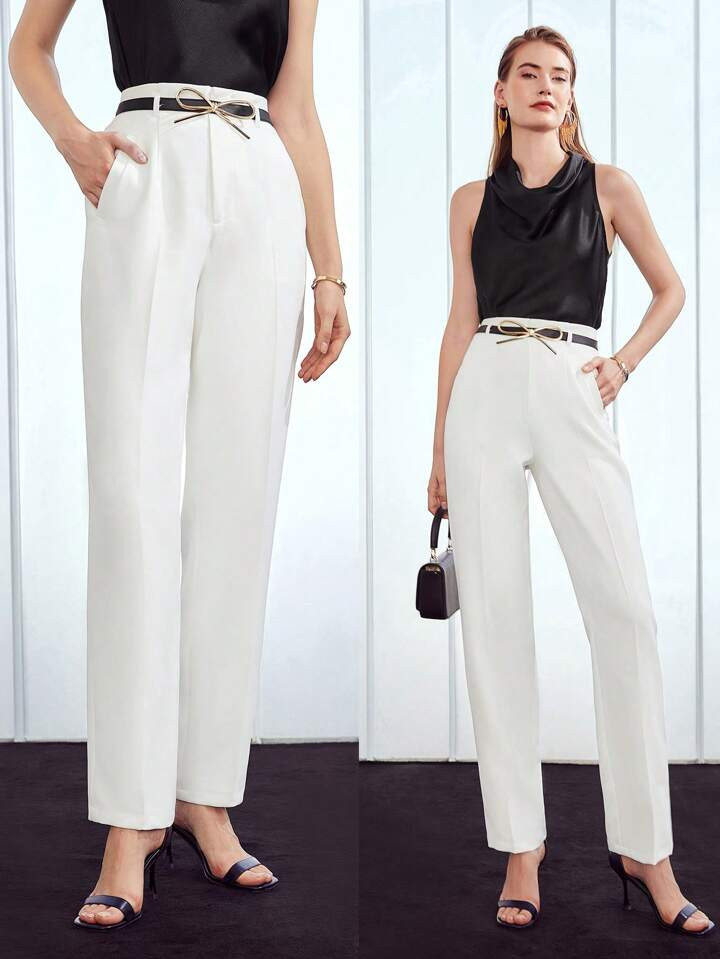 MOTF PREMIUM BOW BELT SUIT PANTS | SHEIN