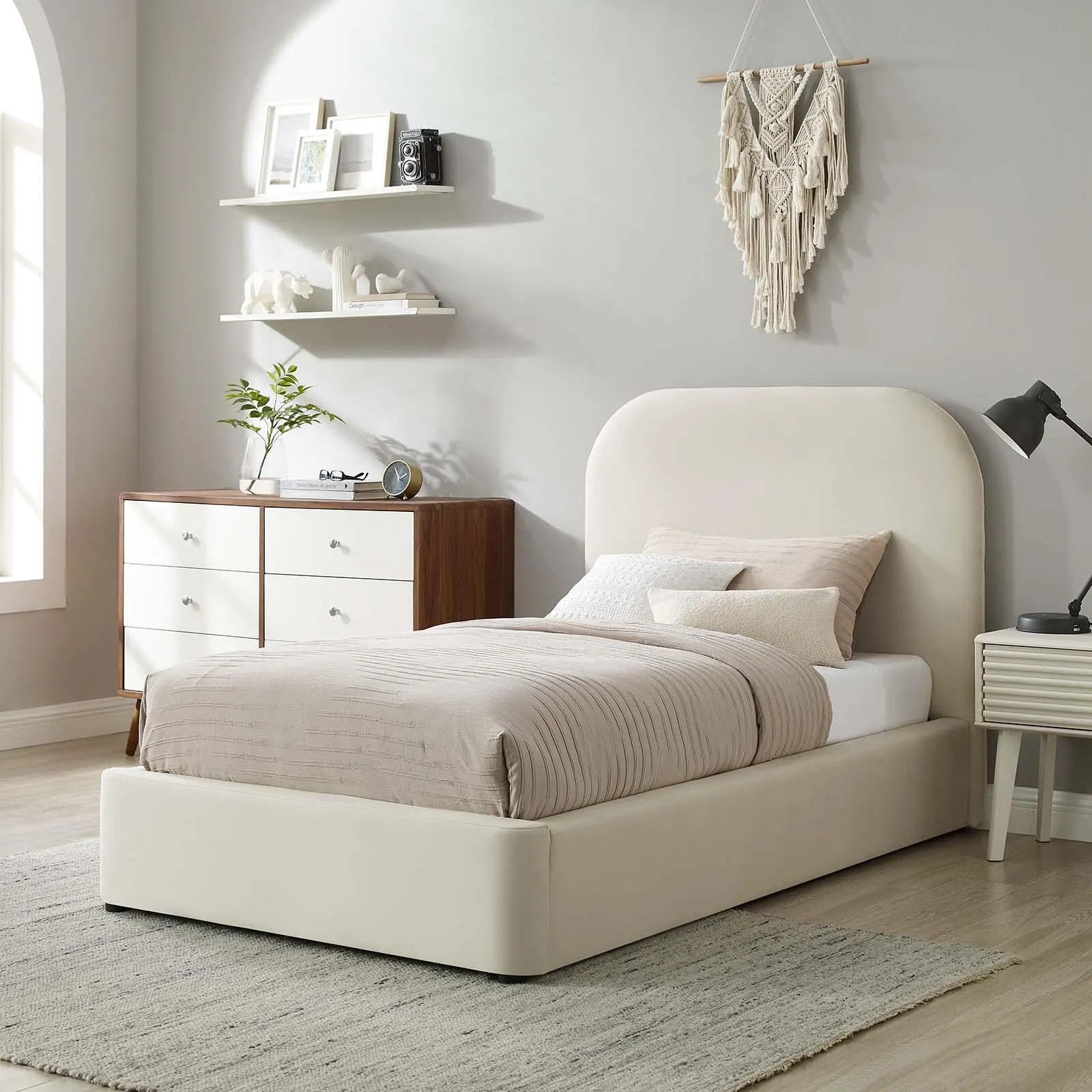 Keynote Performance Velvet Curved Twin Platform Bed | Ashley | Ashley