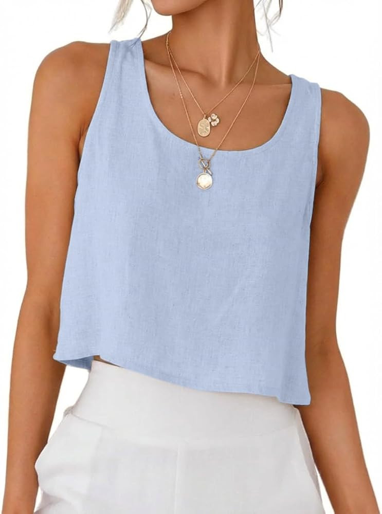 IDEALSANXUN Womens Scoop Neck Crop Tank Tops Spring Summer Sleeveless Tops | Amazon (US)
