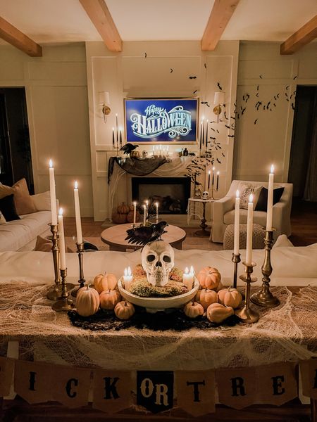 Spooky living room view at night! Tapered candles add to the Halloween mood and soft lighting

Home finds, Halloween, fall home, seasonal decor, frame tv, skull finds, tapered candle, wall bats, throw pillow, dark and moody, Amazon, Target, Wayfair, shop the look!

#LTKHoliday #LTKSeasonal #LTKhome