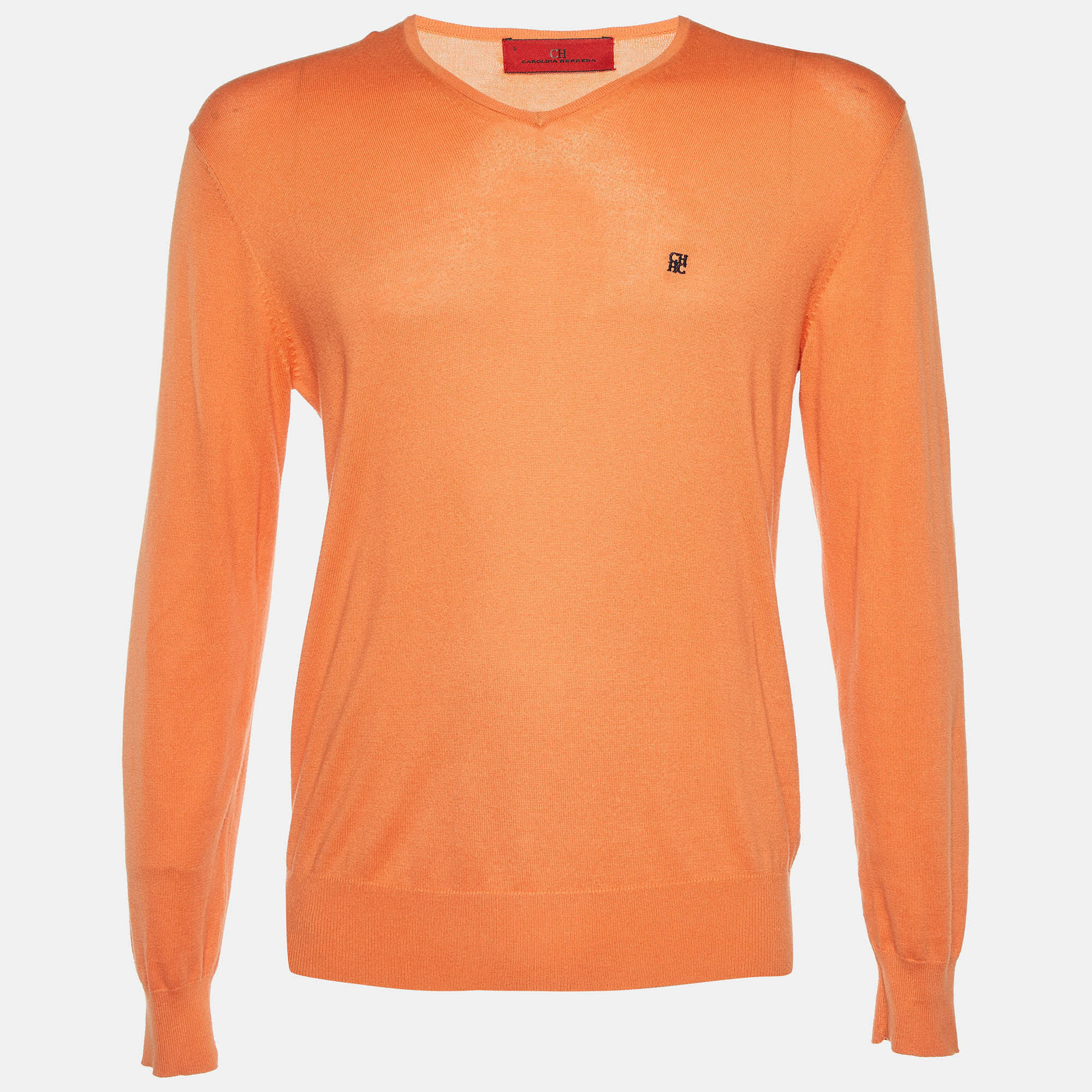 Ch Carolina Herrera Orange Cotton Knit V-Neck Sweater | Shop Simon