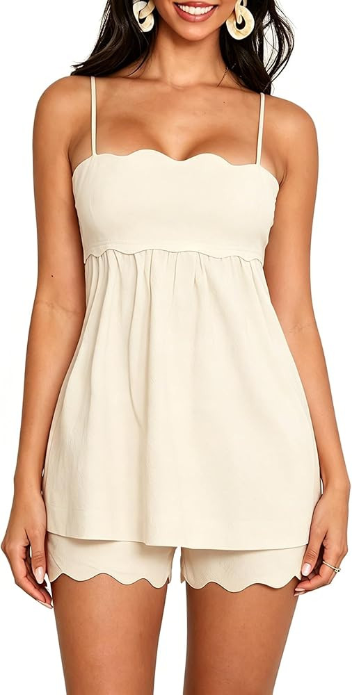 Awoscut Womens Summer Two Piece Short Sets Sleeveless Cami Tops And Shorts Y2k Clothes Boho Outfi... | Amazon (US)