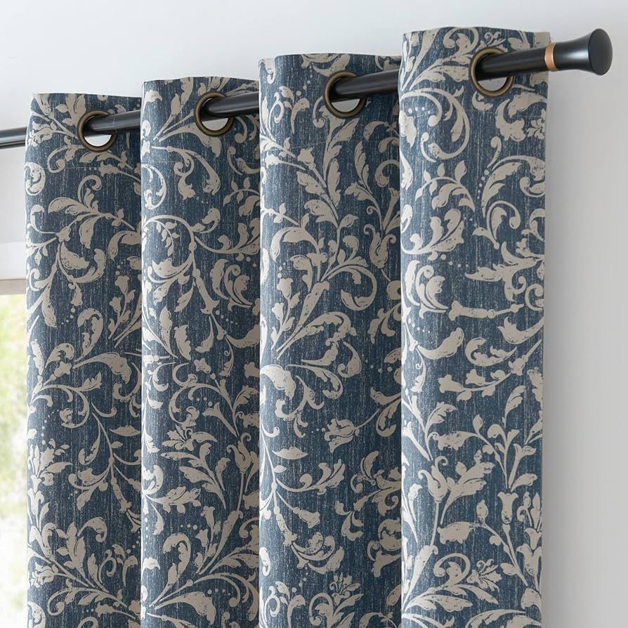 jinchan 80% Blackout Curtains for Living Room, Farmhouse Drapes with Scroll Floral Patterned for ... | Amazon (US)
