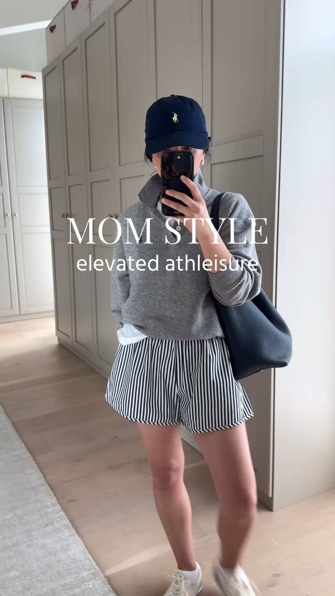 Simple mom-on-the-go outfit ideas. Spring outfits 2026. 

Everlane box cut tee medium
Polo Ralph Lauren sweatshirt smal
Recreational Habits Shorts medium
Amazon socks
Zara sneakers 6
The Row bag small
Polo Ralph Lauren hat
Dorsey earrings medium
Dorsey James necklace 15”

Petite style, spring outfits 2026, athleisure, mom style 

#LTKPetite #LTKmomlife #LTKootd