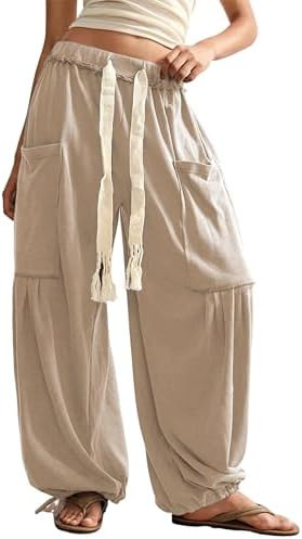 Springrain Women's Baggy Wide Leg Pants Casual Drawstring Harem Pants Bohemian Trousers with Big ... | Amazon (US)