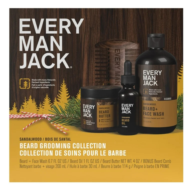 Every Man Jack Sandalwood Beard Care Kit Christmas Holiday Gift Set for All Skin Types, 1 Count | Walmart (US)