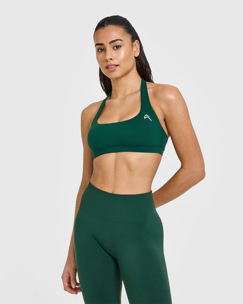 EasyLift™ Halter Bralette with White Logo 
 Racing Green | Oner Active (UK / US)