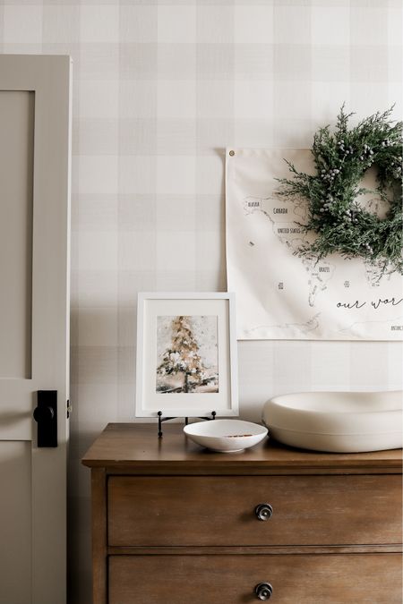 Shop Lane’s holiday dresser and Christmas decor! I love this winter art print - featured in the 11x14 frame with mat. Wallpaper color is ‘fog green’ 

#LTKHoliday #LTKkids #LTKhome